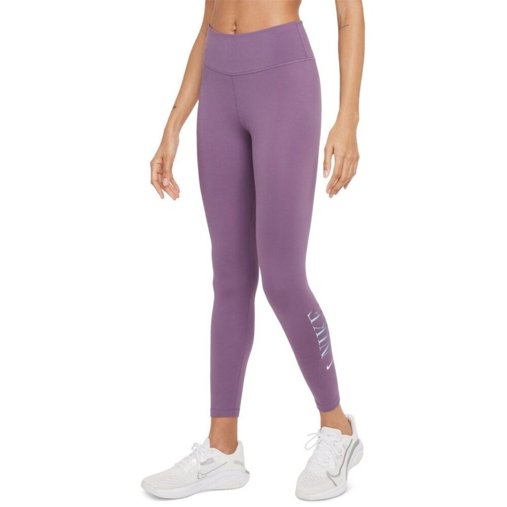 Nike Women's Dri-fit Logo Small S Purple Leggings - Picture 2 of 4